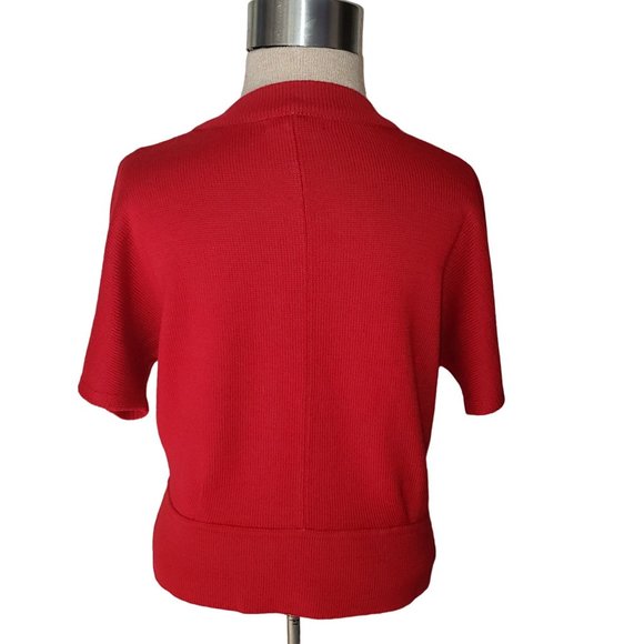 Style & Co Petite Red Short Sleeved Sweater Size S Wool Blend Full Button - Picture 2 of 9